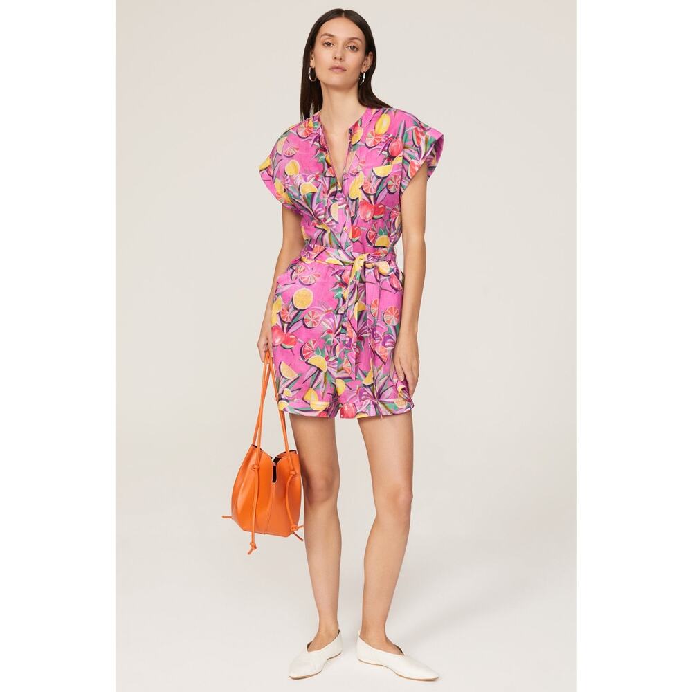 Scotch & Soda Pink Citrus Fruit Print Linen Tie Waist Romper Size M